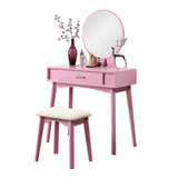 Vanity & Stool Set - Contemporary - Wood - Pink - Storage Drawer