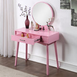 Vanity & Stool Set - Contemporary - Wood - Pink - Storage Drawer