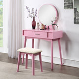 Vanity & Stool Set - Contemporary - Wood - Pink - Storage Drawer