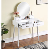 Contemporary Wood Vanity and Stool Set - Storage Drawers - White