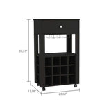Bar Cart - Black - 12 Bottle Racks - Drawer and Shelf - 39"H