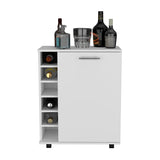 Rolling Bar Cart - White - 6-Bottle Rack & Door Cabinet - 32"H