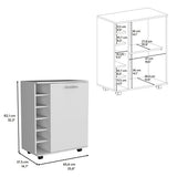 Rolling Bar Cart - White - 6-Bottle Rack & Door Cabinet - 32"H