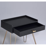 End Table - Storage Drawer - Black Wood with Gold Hairpin Legs