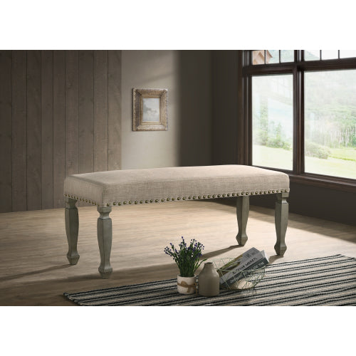Upholstered Bench with Nailhead Trim, Antique Gray, 48.6"