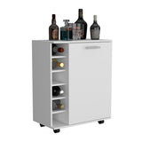 Rolling Bar Cart - White - 6-Bottle Rack & Door Cabinet - 32"H