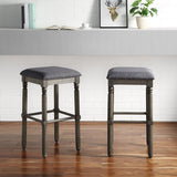 Upholstered Wood Bar Stools with Nailhead Trim, Gray, Set of 2