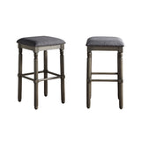 Upholstered Wood Bar Stools with Nailhead Trim, Gray, Set of 2