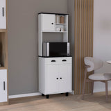 Kitchen Pantry Cabinet - White & Black - 3 Doors & Drawer - 67"H