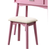 Vanity & Stool Set - Contemporary - Wood - Pink - Storage Drawer