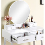 Contemporary Wood Vanity and Stool Set - Storage Drawers - White