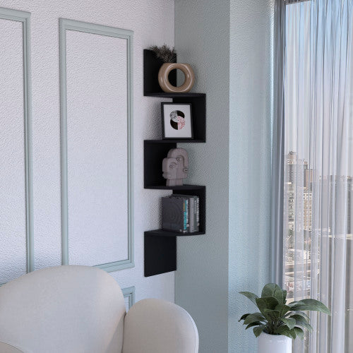 Corner Wall Shelf - Modern Floating Design - Four 9.8" Shelves