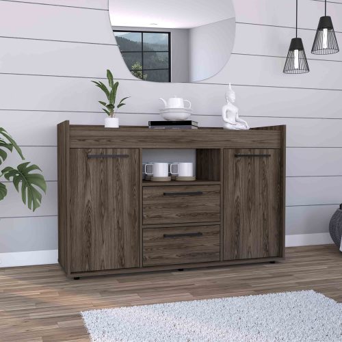 Sideboard - Two Drawers & Double Door Cabinet - Dark Walnut