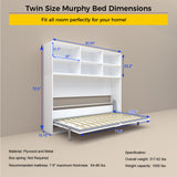 Modern Design Twin Size Horizontal Murphy Bed with Shelf Storage, White Plywood & Metal Space Saving Hidden Bed