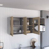 Kitchen Wall Cabinet - 4 Doors - Microwave Space & Dish Holder