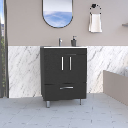 Single Bathroom Vanity with Double Door Cabinet and Drawer, Black
