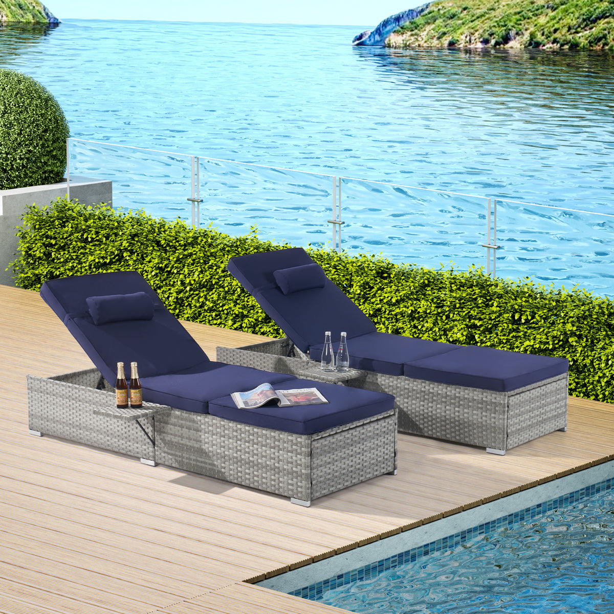 Outdoor Sofa PE Rattan Furniture Deck Chair Gray Rattan