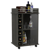 Bar Cart - Espresso - Glass Door Cabinet & 6-Bottle Rack