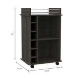 Bar Cart - Espresso - Glass Door Cabinet & 6-Bottle Rack