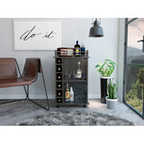Bar Cart - Espresso - Glass Door Cabinet & 6-Bottle Rack