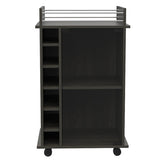 Bar Cart - Espresso - Glass Door Cabinet & 6-Bottle Rack