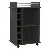 Bar Cart - Espresso - Glass Door Cabinet & 6-Bottle Rack