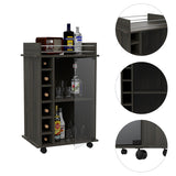 Bar Cart - Espresso - Glass Door Cabinet & 6-Bottle Rack
