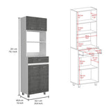 Microwave Cabinet - White & Smokey Oak - Double Doors & Shelf