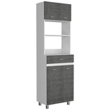 Microwave Kitchen Cabinet - Double Door - White and Smokey Oak