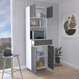 Microwave Kitchen Cabinet - Double Door - White and Smokey Oak