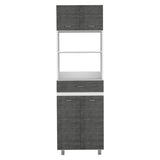 Microwave Cabinet - White & Smokey Oak - Double Doors & Shelf