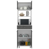Microwave Kitchen Cabinet - Double Door - White and Smokey Oak