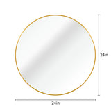 24" Round Gold Metal Framed Bathroom Wall Mirror