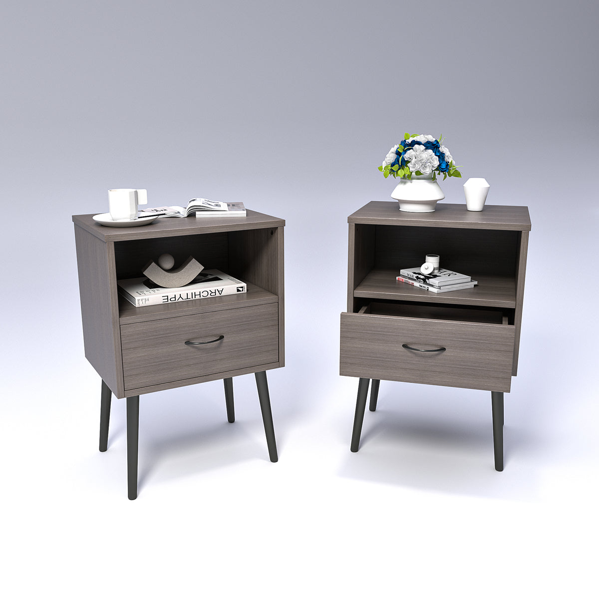 Engineered Wood Nightstand Grey