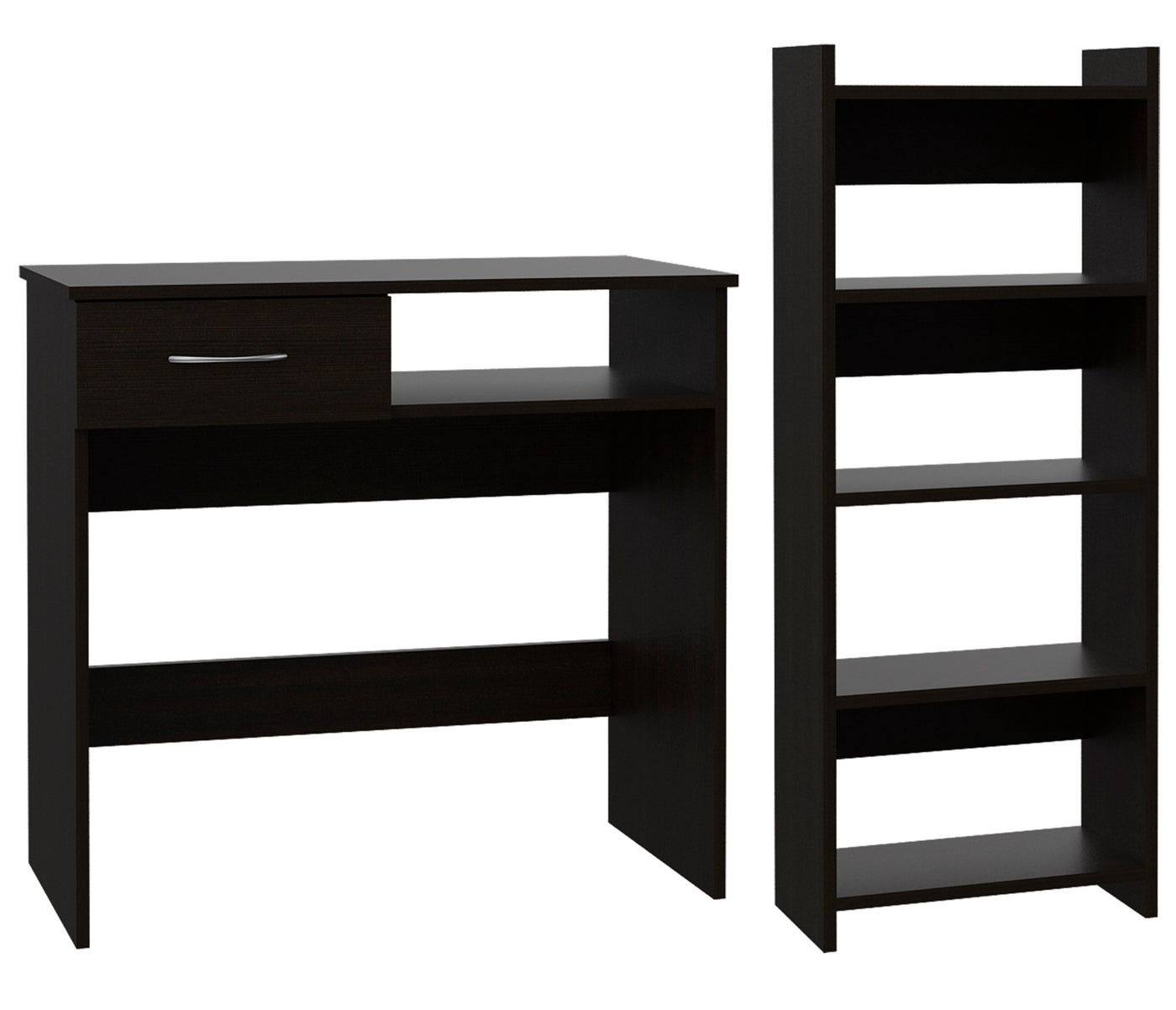 Home Office Desk & Bookcase Set - Black - Drawer & Keyboard Tray