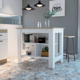 White Light Oak Kitchen Island with Shelves