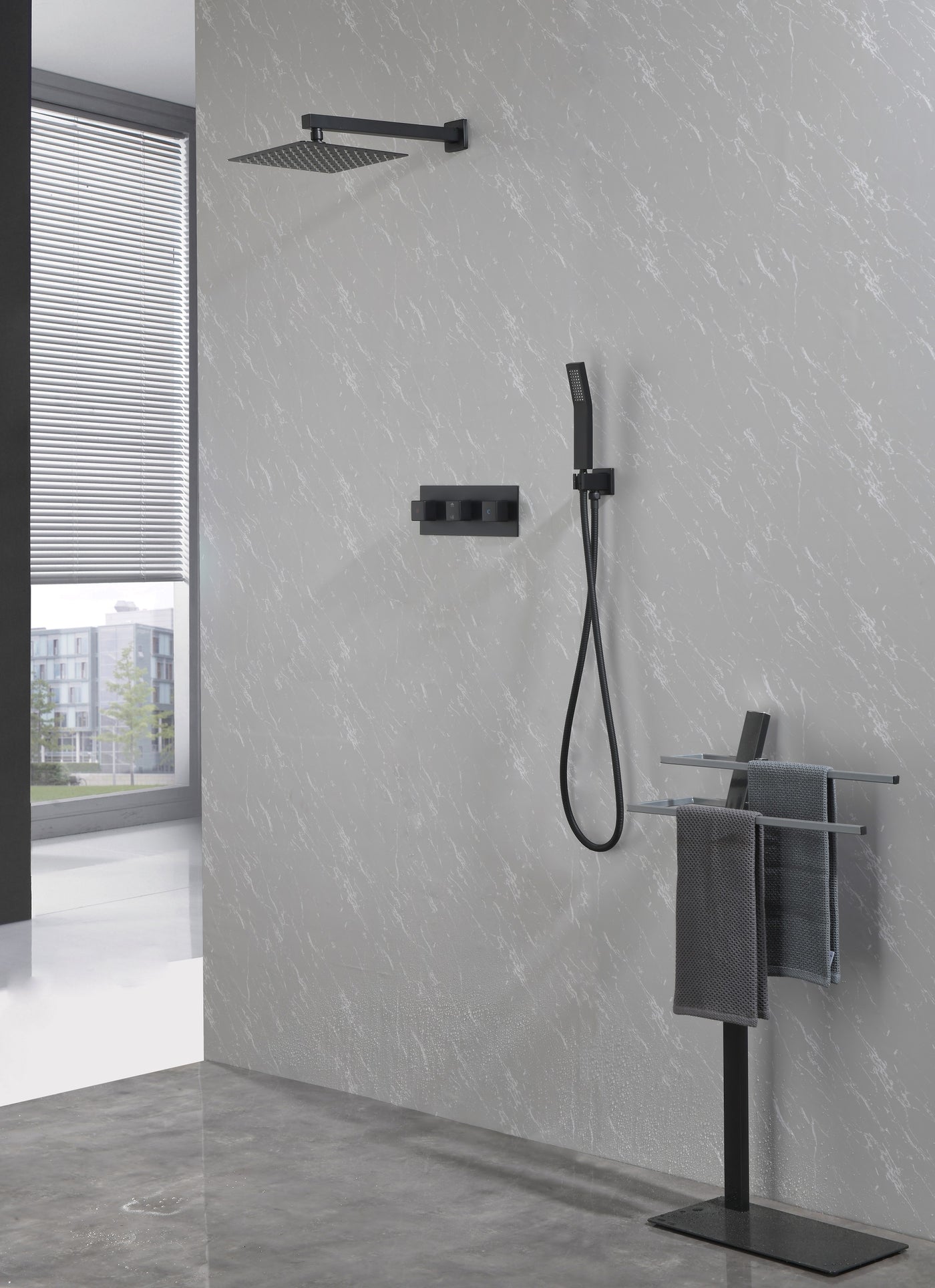 10" Rainfall Shower Head Handheld Sprayer Faucet Set Valve