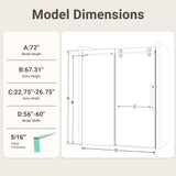 56"-60"W*72" H Frameless Single Sliding Shower Door