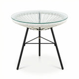 NUSA OUTDOOR SYNTHETIC WICKER GLASS-TOP SIDE TABLE, WHITE RATTAN
