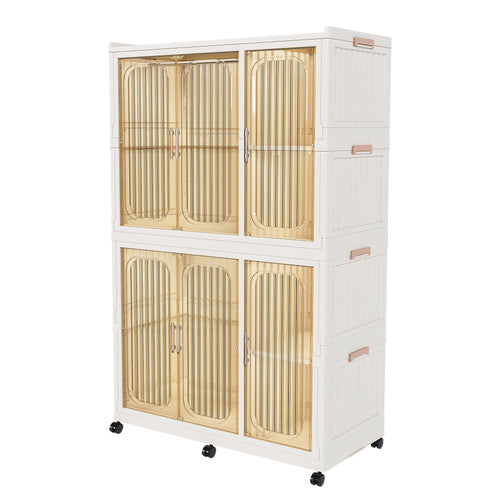 Portable Wardrobe Closet Storage Cabinet 6 Magnetic Doors White