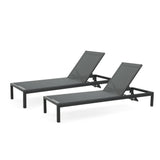 Outdoor Chaise Lounge Mesh Aluminum Black Gray Set of 2 Adjustable 77.5x25 In