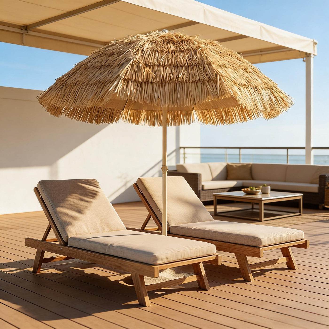 Outdoor Tiki Umbrella Faux Straw Khaki Brown 72.8in UPF 30