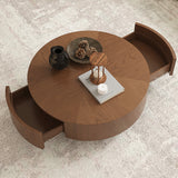 Round Solid Wood Coffee Table with Storage Walnut