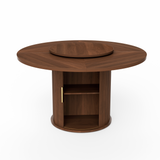 Round Engineered Wood Dining Table with Storage Walnut 55"