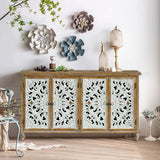 Farmhouse Sideboard Buffet Cabinet with Wood Carved Floral Doors