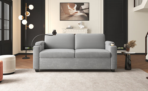 Grey Corduroy Sleeper Sofa Loveseat Full Size Mattress USB