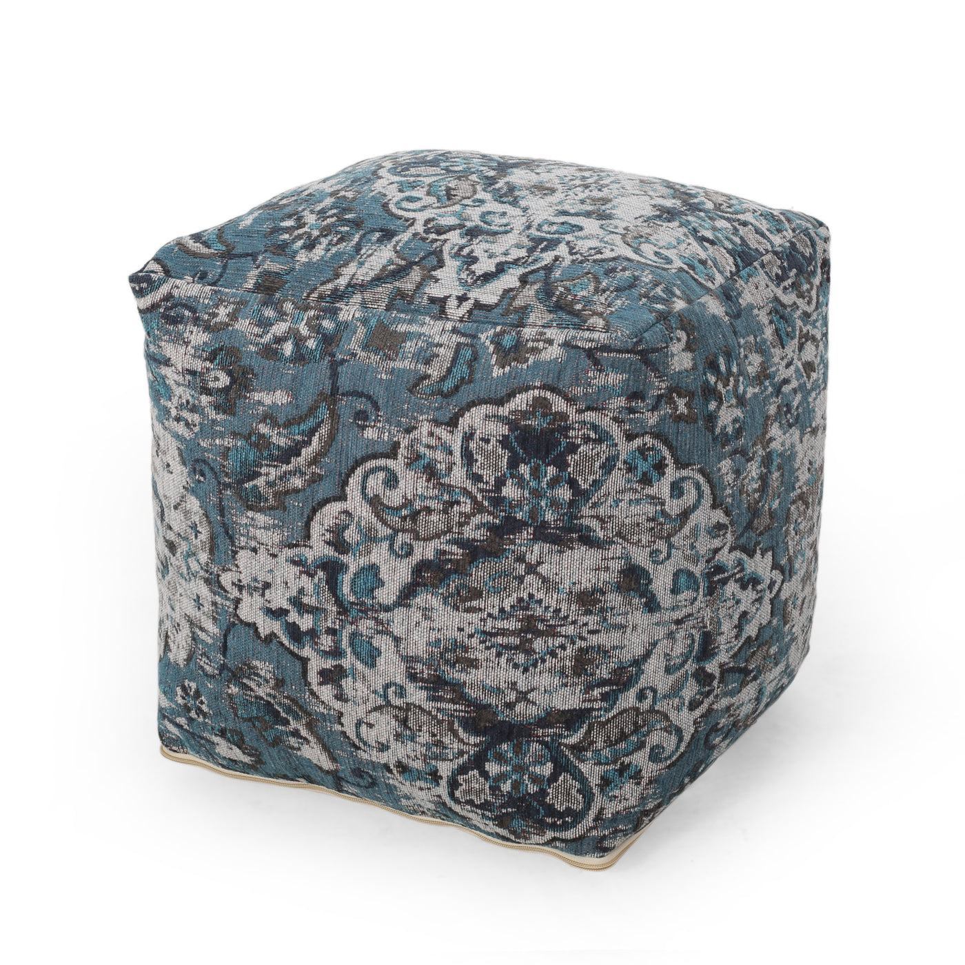 Blue Square Pouf Ottoman Floor Cushion 16x16x16