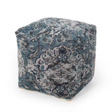 Blue Square Pouf Ottoman Floor Cushion 16x16x16