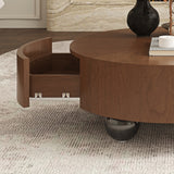 Round Solid Wood Coffee Table with Storage Walnut