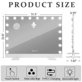31.5"x22.8" Selfie Remote Control Vanity Mirror with Lights